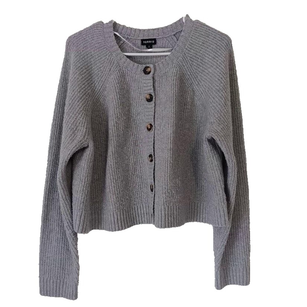 Torrid Cardigan Sweater Womens 0 Gray Button Front Rib Knit Raglan Plus Size